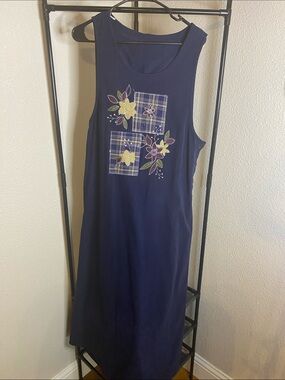 Amanda Smith Navy Maxi Dress with Floral Plaid Applique